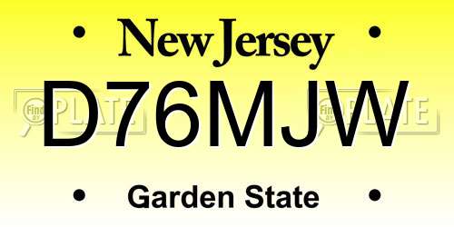 D76MJW New Jersey License Plate