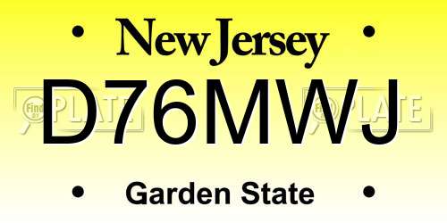 D76MWJ New Jersey License Plate