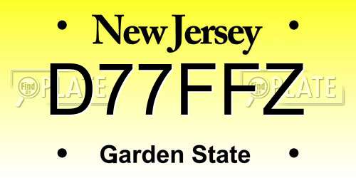 D77FFZ New Jersey License Plate
