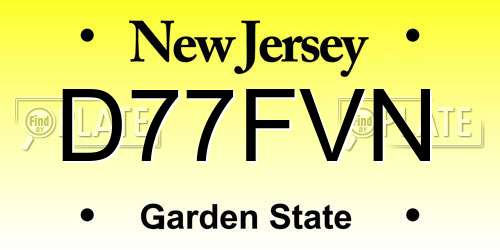 D77FVN New Jersey License Plate