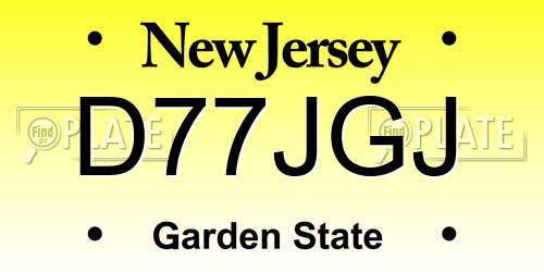 D77JGJ New Jersey License Plate