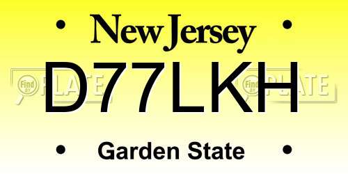 D77LKH New Jersey License Plate