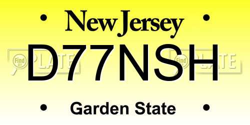 D77NSH New Jersey License Plate