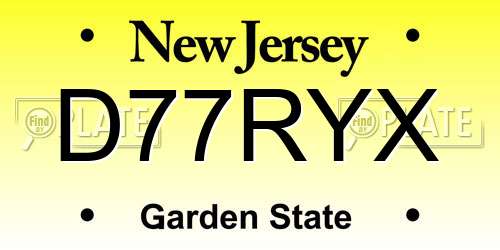D77RYX New Jersey License Plate