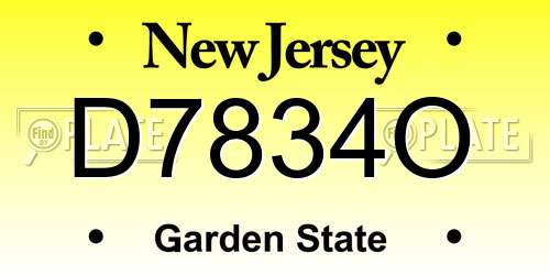 D7834O New Jersey License Plate