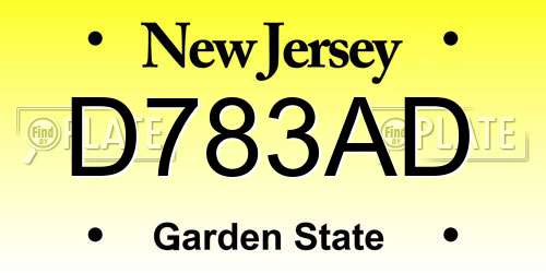 D783AD New Jersey License Plate