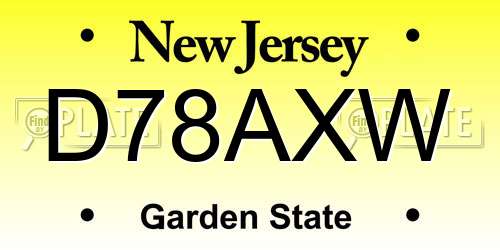 D78AXW New Jersey License Plate
