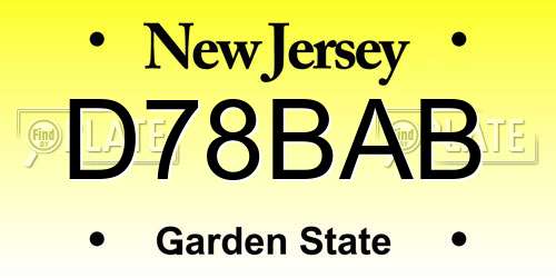 D78BAB New Jersey License Plate