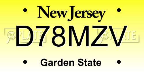D78MZV New Jersey License Plate