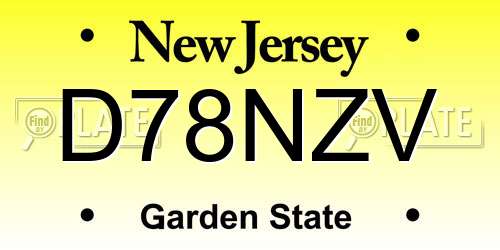 D78NZV New Jersey License Plate