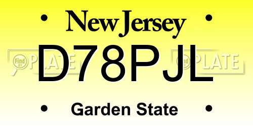 D78PJL New Jersey License Plate