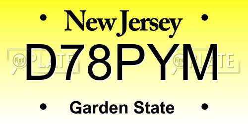 D78PYM New Jersey License Plate
