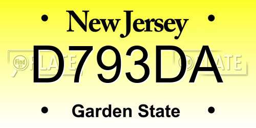 D793DA New Jersey License Plate