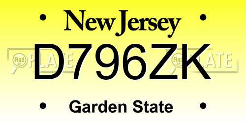 D796ZK New Jersey License Plate
