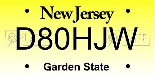 D80HJW New Jersey License Plate
