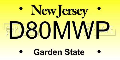 D80MWP New Jersey License Plate