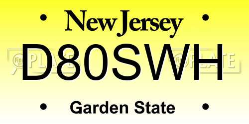 D80SWH New Jersey License Plate