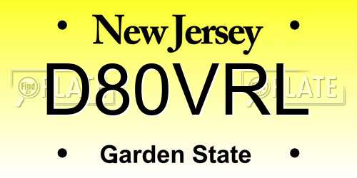 D80VRL New Jersey License Plate