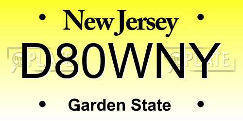 D80WNY New Jersey License Plate