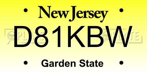 D81KBW New Jersey License Plate