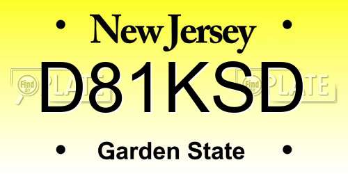 D81KSD New Jersey License Plate
