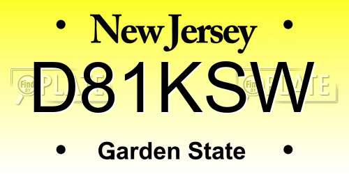 D81KSW New Jersey License Plate