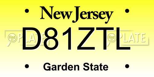 D81ZTL New Jersey License Plate
