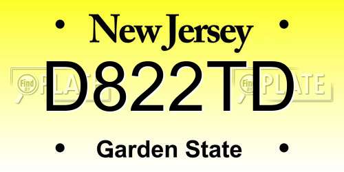 D822TD New Jersey License Plate