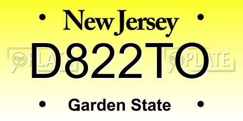 D822TO New Jersey License Plate