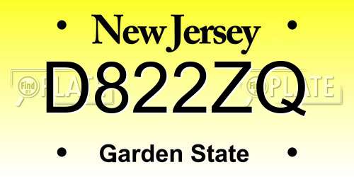 D822ZQ New Jersey License Plate