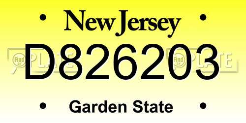 D826203 New Jersey License Plate