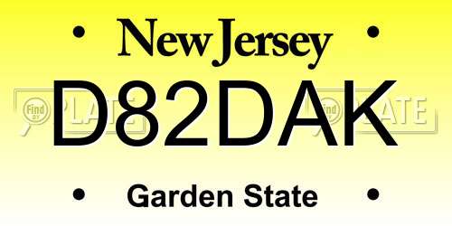 D82DAK New Jersey License Plate
