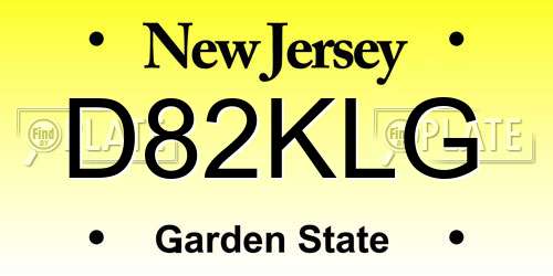 D82KLG New Jersey License Plate