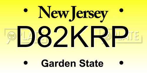D82KRP New Jersey License Plate