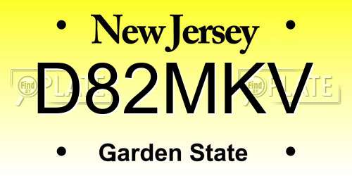 D82MKV New Jersey License Plate
