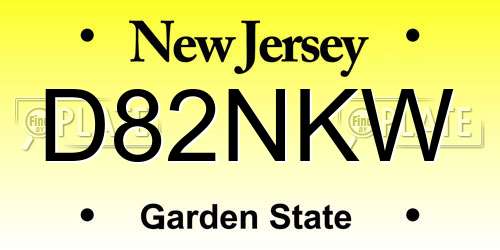 D82NKW New Jersey License Plate