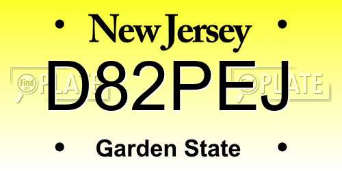 D82PEJ New Jersey License Plate