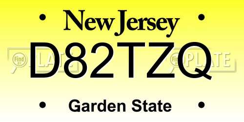 D82TZQ New Jersey License Plate
