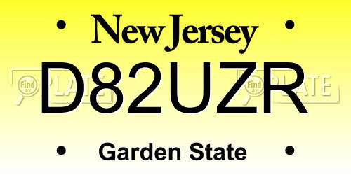 D82UZR New Jersey License Plate