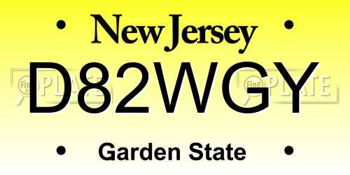 D82WGY New Jersey License Plate
