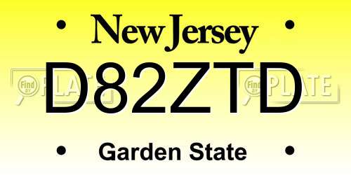 D82ZTD New Jersey License Plate