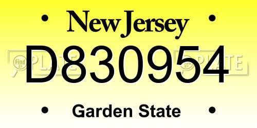 D830954 New Jersey License Plate