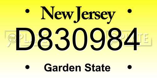 D830984 New Jersey License Plate