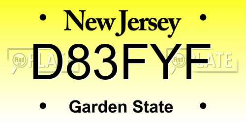 D83FYF New Jersey License Plate
