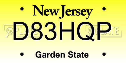 D83HQP New Jersey License Plate