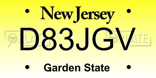 D83JGV New Jersey License Plate