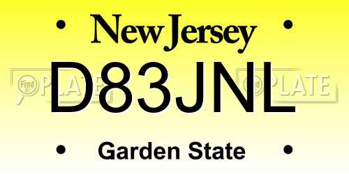 D83JNL New Jersey License Plate
