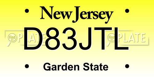 D83JTL New Jersey License Plate