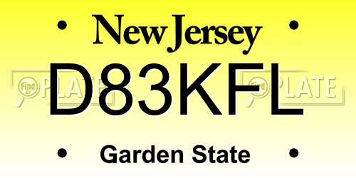 D83KFL New Jersey License Plate