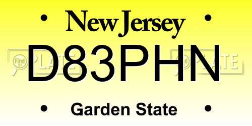 D83PHN New Jersey License Plate
